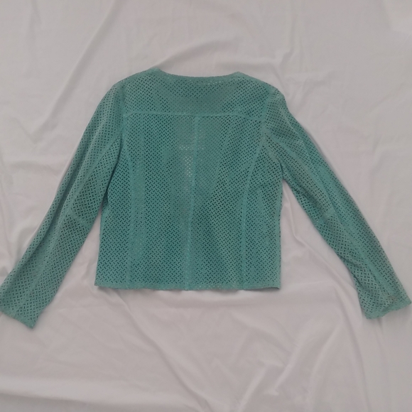 Vintage Suede Jacket perforated (like laser cut) w/ hook & eye closure, unique - Picture 2 of 12